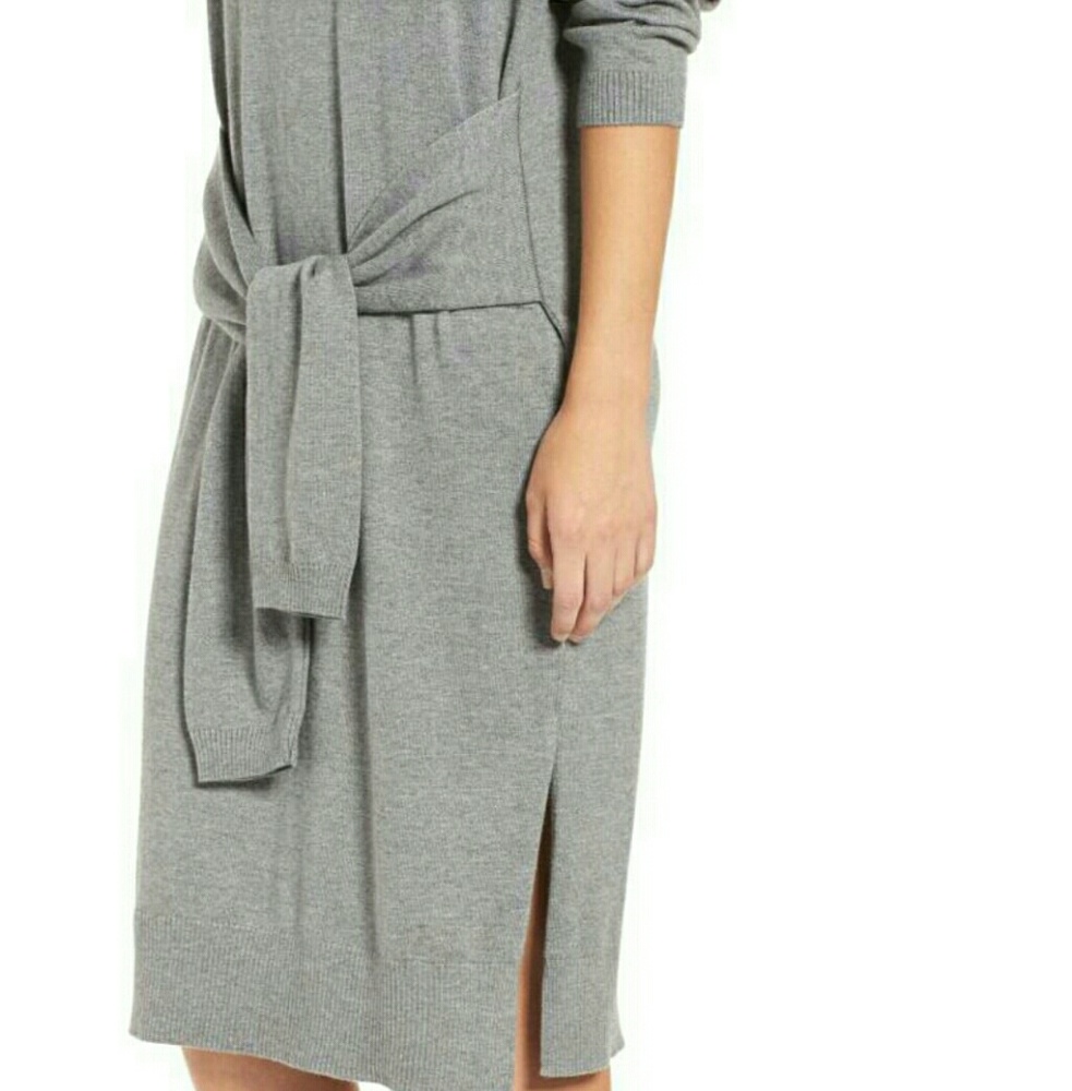Comfy & Casual Heather Grey Tie Front Knit Dress